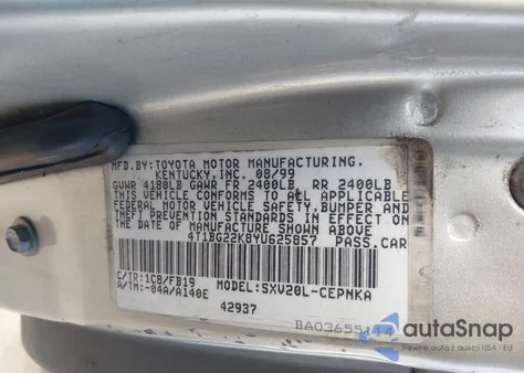 2000 Toyota Camry Le из США, поврежденный, VIN 4T1BG22K8YU625857